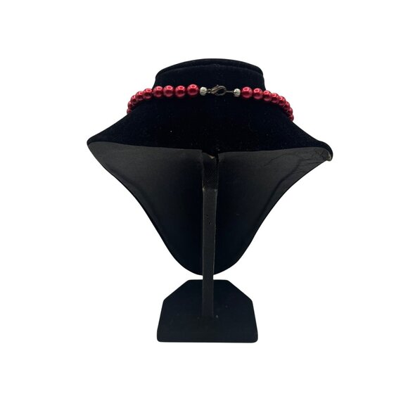 Gothic Scarlet Red Metallic Beaded Faux Pearl Necklace Vampire Cosplay Fashion - Picture 3 of 6